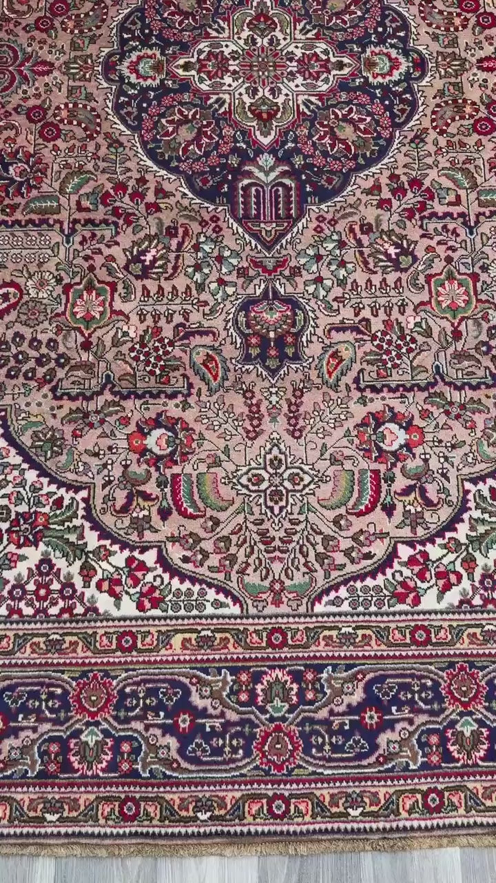 8.4x11.5 ft. Vintage 1940s Kashan Royal Design Rug: Hand Knotted Wool Oriental Bohemian Large Carpet