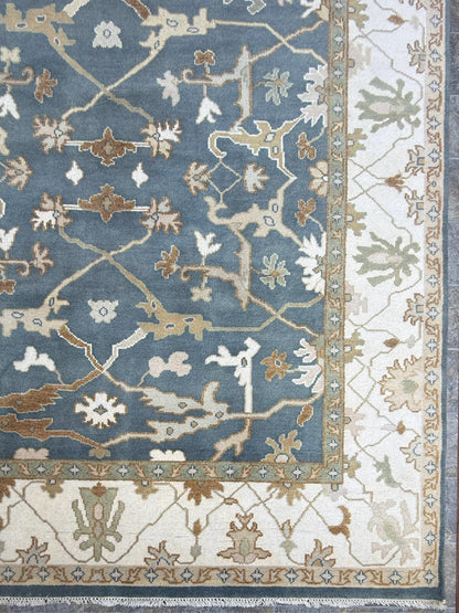 8 x 10 ft Hand-Knotted Oushak Rug: Multicolored Wool Bohemian Carpet