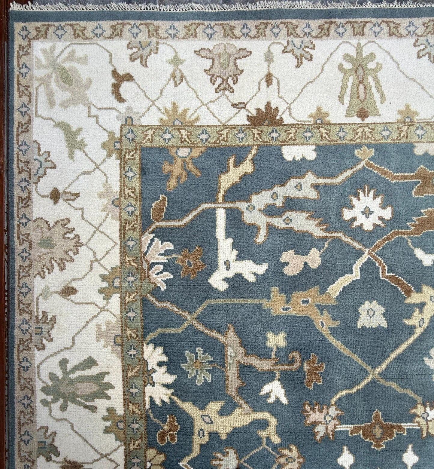 8 x 10 ft Hand-Knotted Oushak Rug: Multicolored Wool Bohemian Carpet