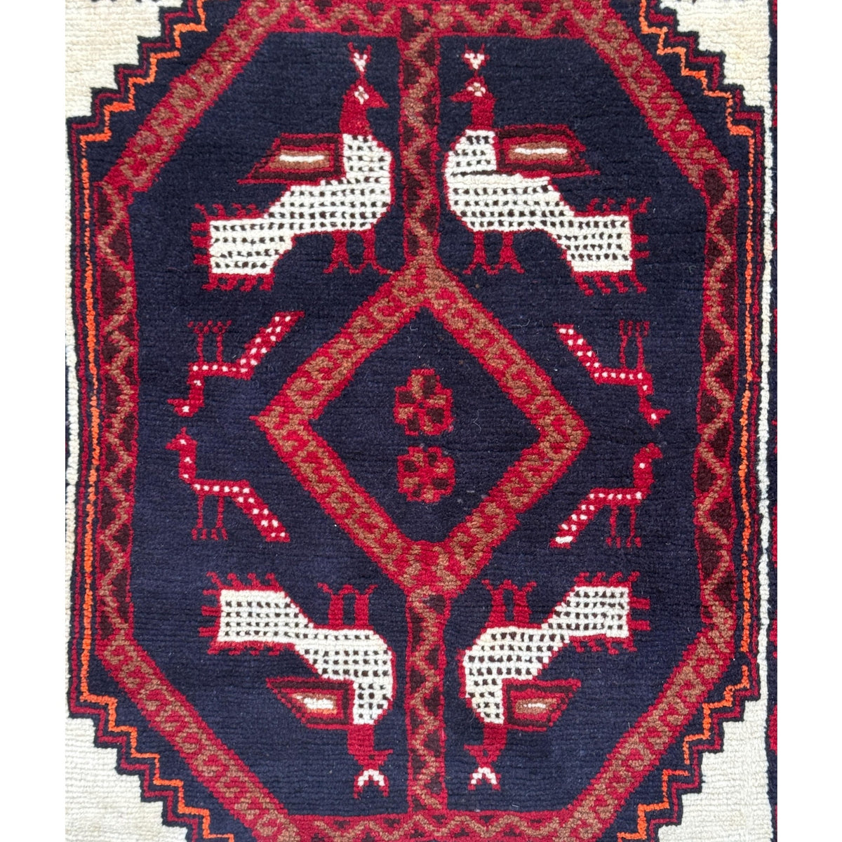 Turkish Handmade Wool Rug, Red Navy Bird Motif Medallion (2'9" x 5'3")