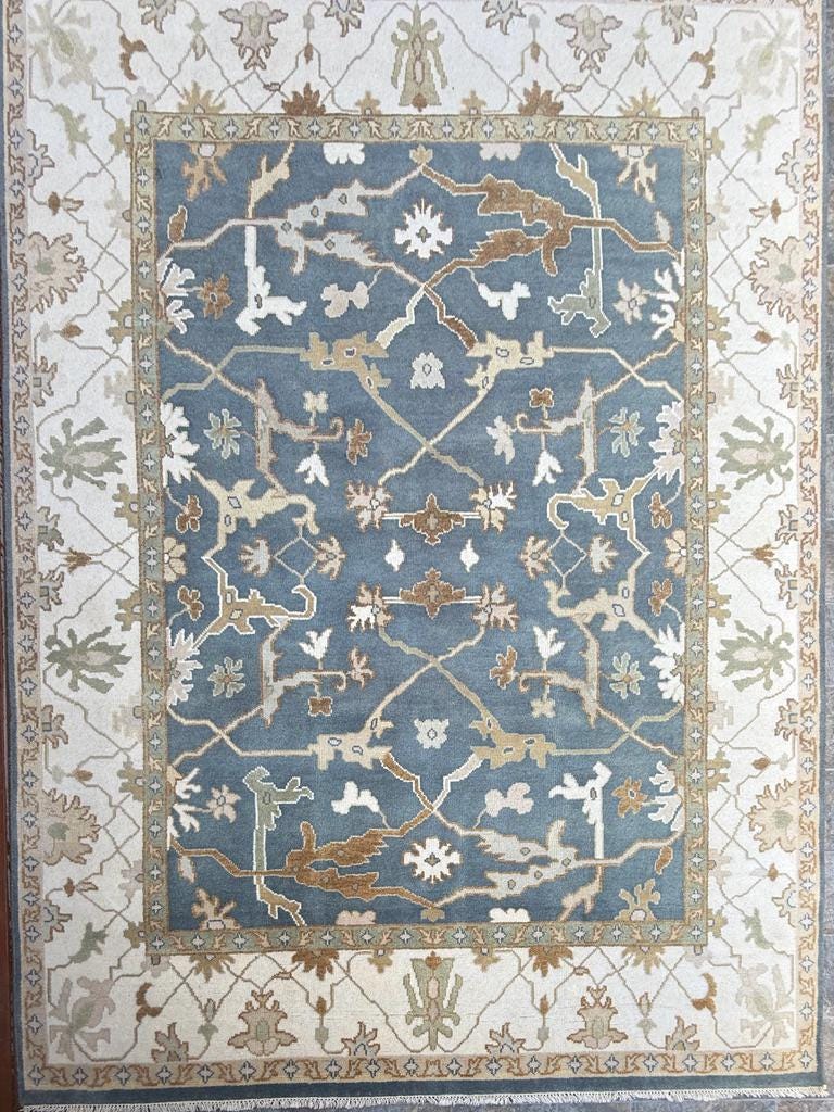 8 x 10 ft Hand-Knotted Oushak Rug: Multicolored Wool Bohemian Carpet