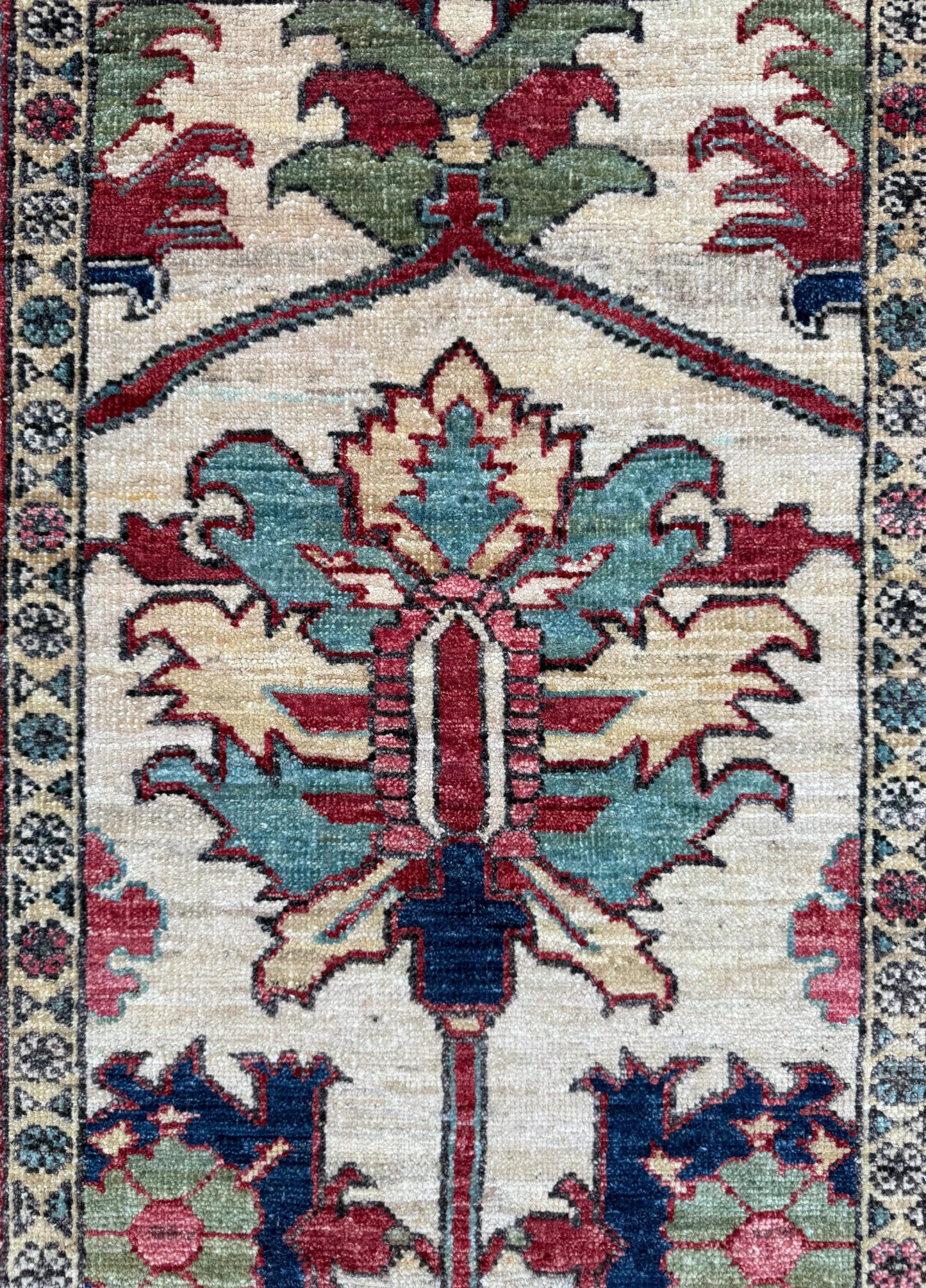 3x10 ft Vintage 1990s Heriz Runner Rug: Hand Knotted Wool Carpet, Beige Oriental Hallway & Entryway Rug