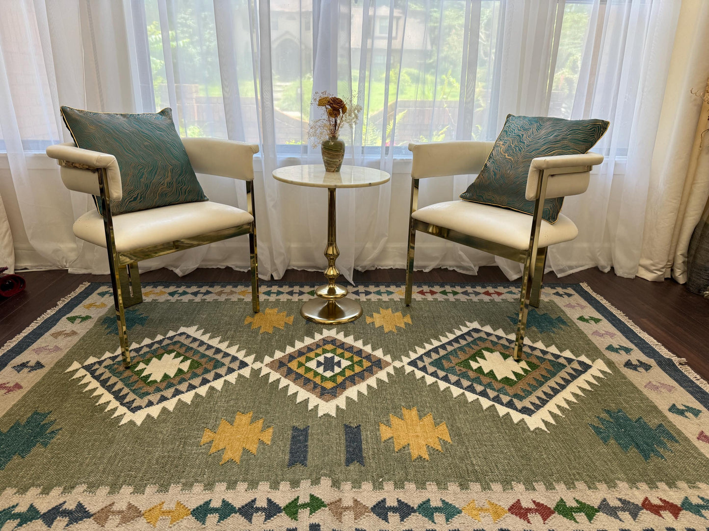 5x8 ft Anatolian Kilim Rug: Wool Scandinavian Geometric Design, Hand Knotted