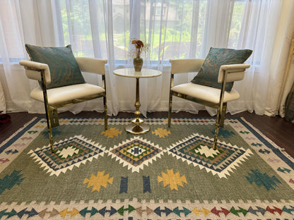 5x8 ft Anatolian Kilim Rug: Wool Scandinavian Geometric Design, Hand Knotted