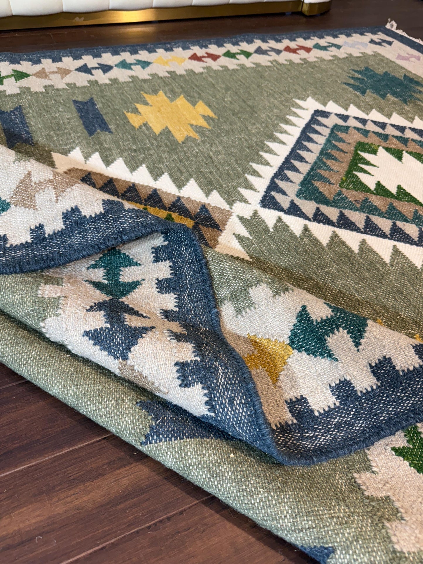 5x8 ft Anatolian Kilim Rug: Wool Scandinavian Geometric Design, Hand Knotted