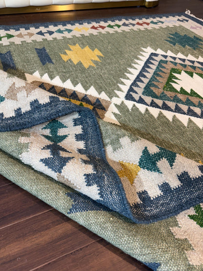 5x8 ft Anatolian Kilim Rug: Wool Scandinavian Geometric Design, Hand Knotted