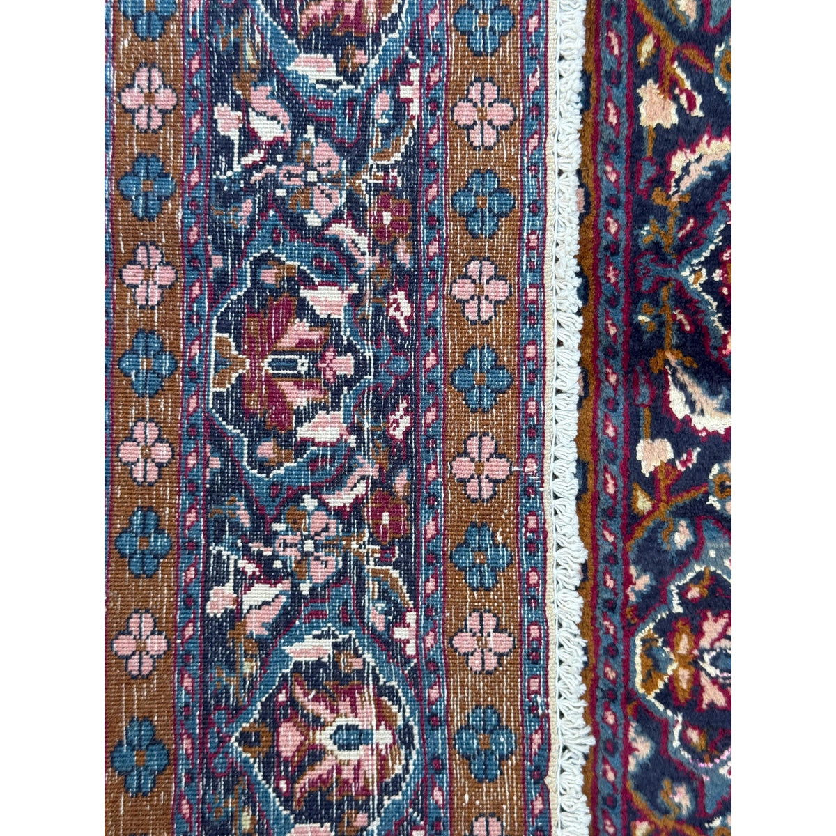 Vintage Turkish Wool Rug 3'2" x 5', Hand-Knotted Floral Medallion Carpet, Ivory Navy Burgundy