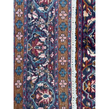 Vintage Turkish Wool Rug 3'2" x 5', Hand-Knotted Floral Medallion Carpet, Ivory Navy Burgundy