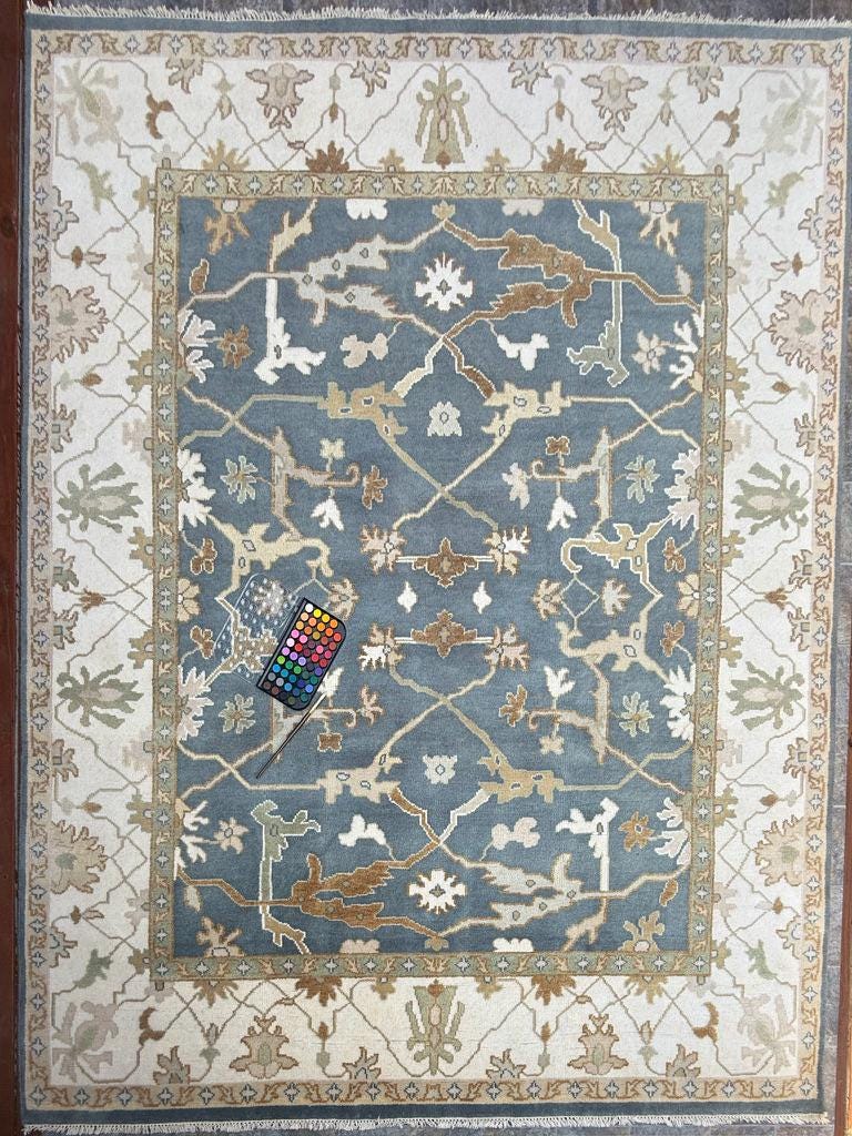 8 x 10 ft Hand-Knotted Oushak Rug: Multicolored Wool Bohemian Carpet