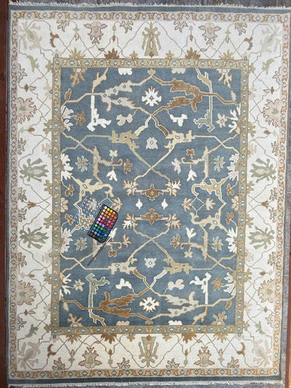 8 x 10 ft Hand-Knotted Oushak Rug: Multicolored Wool Bohemian Carpet