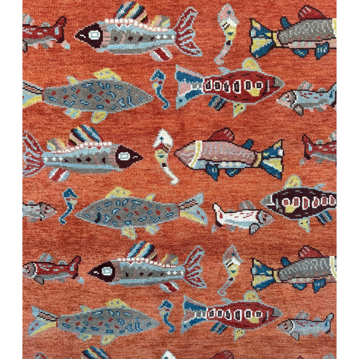 Turkish Oushak Rug 5x8, Hand-Knotted 100% Wool Fish Rug, Tree of Life Bohemian Area Rug, Terracotta Nursery Decor