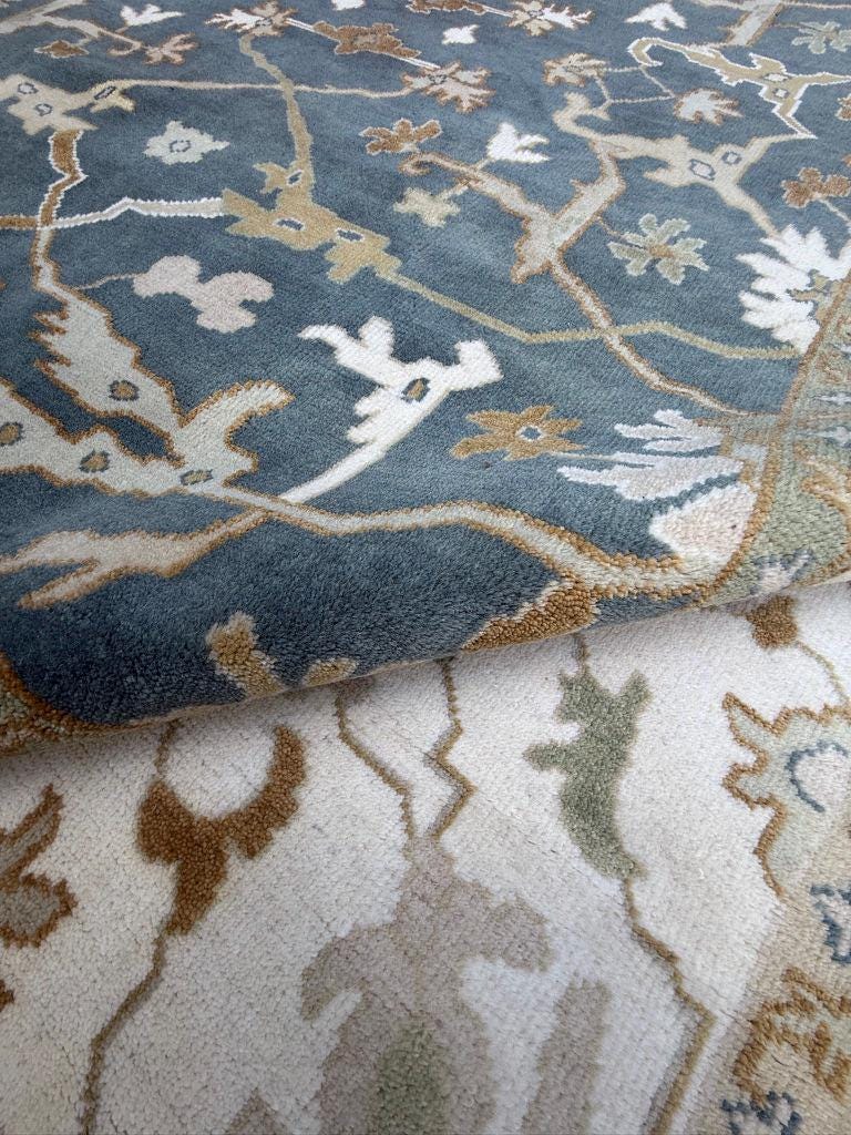 8 x 10 ft Hand-Knotted Oushak Rug: Multicolored Wool Bohemian Carpet