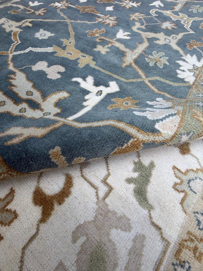 8 x 10 ft Hand-Knotted Oushak Rug: Multicolored Wool Bohemian Carpet