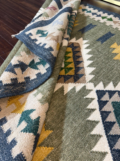 5x8 ft Anatolian Kilim Rug: Wool Scandinavian Geometric Design, Hand Knotted