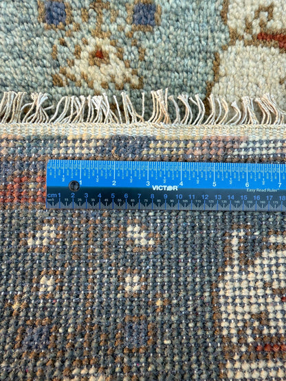 2x3 ft Bohemian Oushak Rug: Hand-Knotted Deer Design Accent Wool Carpet