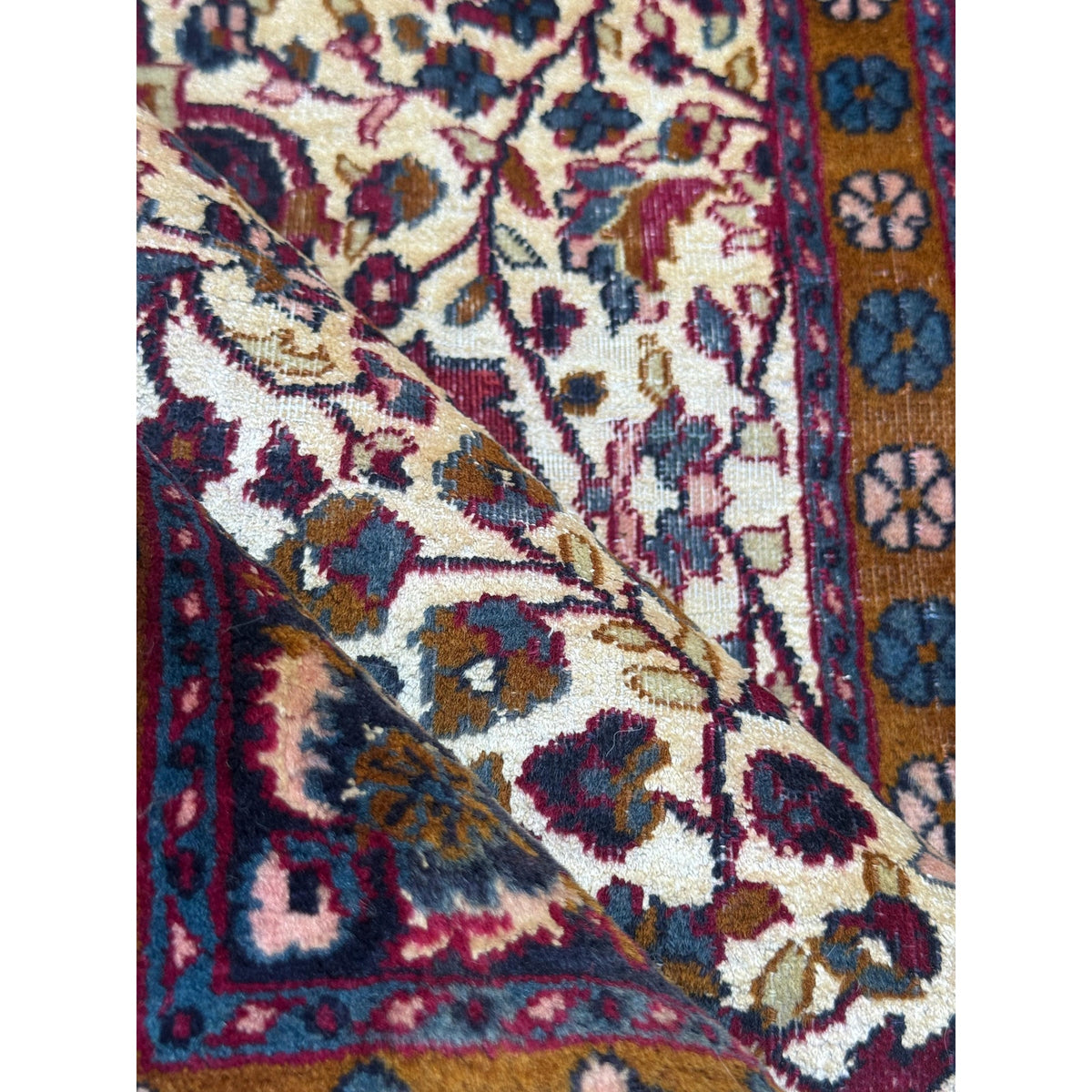 Vintage Turkish Wool Rug 3'2" x 5', Hand-Knotted Floral Medallion Carpet, Ivory Navy Burgundy