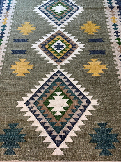 5x8 ft Anatolian Kilim Rug: Wool Scandinavian Geometric Design, Hand Knotted