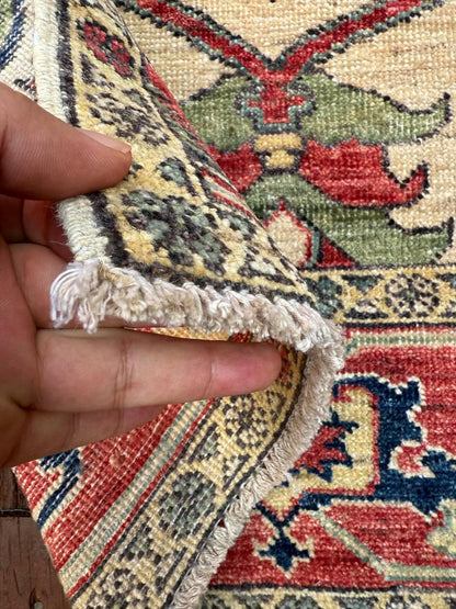 3x10 ft Vintage 1990s Heriz Runner Rug: Hand Knotted Wool Carpet, Beige Oriental Hallway & Entryway Rug