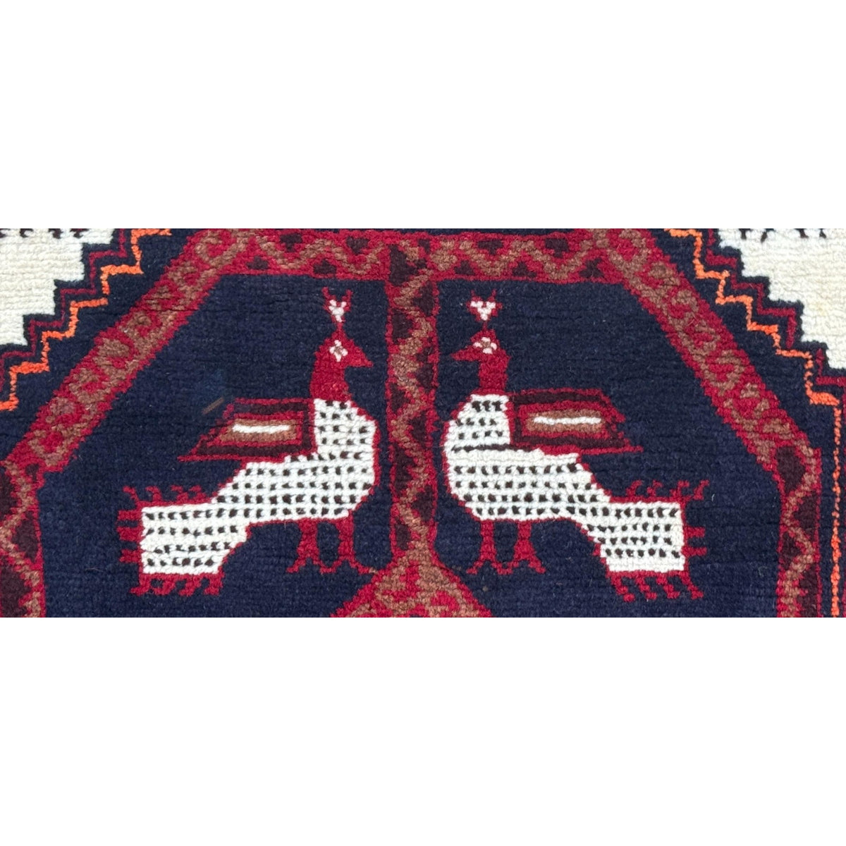 Turkish Handmade Wool Rug, Red Navy Bird Motif Medallion (2'9" x 5'3")