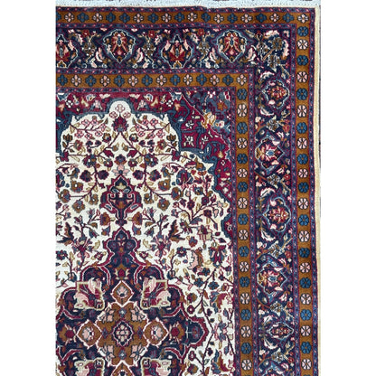 Vintage Turkish Wool Rug 3'2" x 5', Hand-Knotted Floral Medallion Carpet, Ivory Navy Burgundy