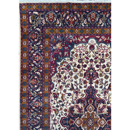 Vintage Turkish Wool Rug 3'2" x 5', Hand-Knotted Floral Medallion Carpet, Ivory Navy Burgundy