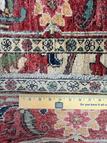 3x10 ft Vintage 1990s Heriz Runner Rug: Hand Knotted Wool Carpet, Beige Oriental Hallway & Entryway Rug
