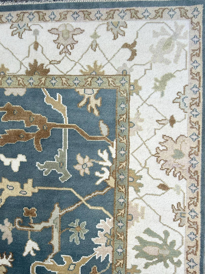 8 x 10 ft Hand-Knotted Oushak Rug: Multicolored Wool Bohemian Carpet