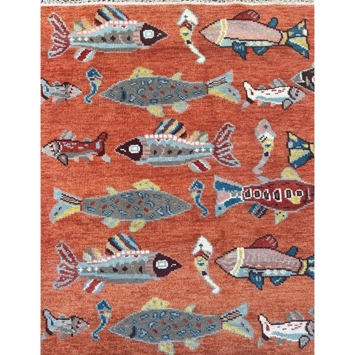 Turkish Oushak Rug 5x8, Hand-Knotted 100% Wool Fish Rug, Tree of Life Bohemian Area Rug, Terracotta Nursery Decor