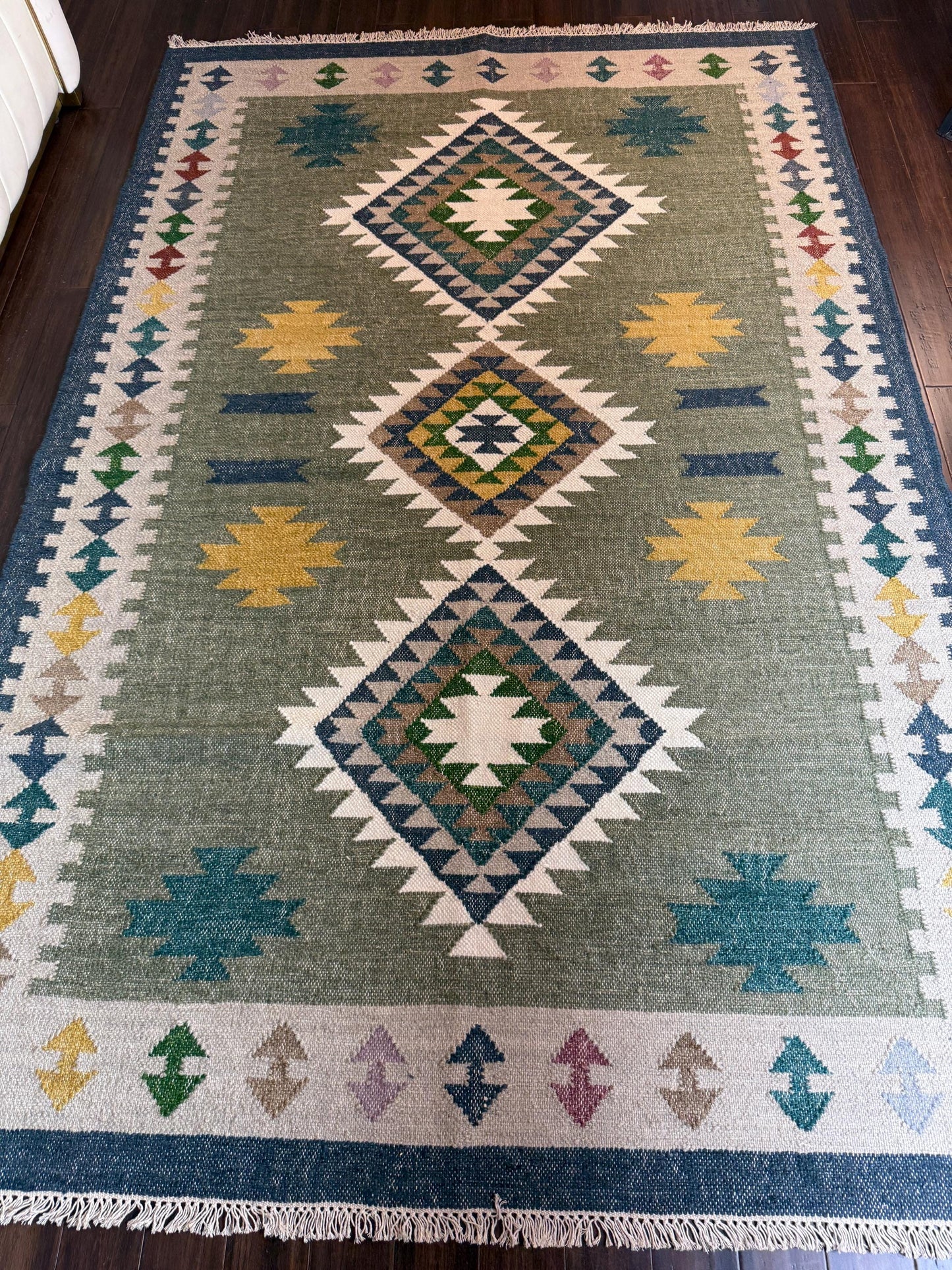 5x8 ft Anatolian Kilim Rug: Wool Scandinavian Geometric Design, Hand Knotted