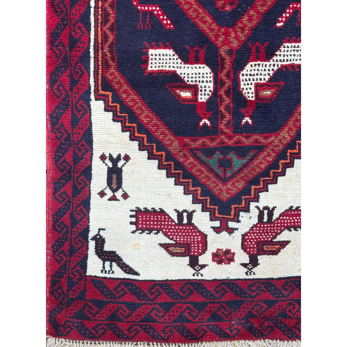 Turkish Handmade Wool Rug, Red Navy Bird Motif Medallion (2'9" x 5'3")
