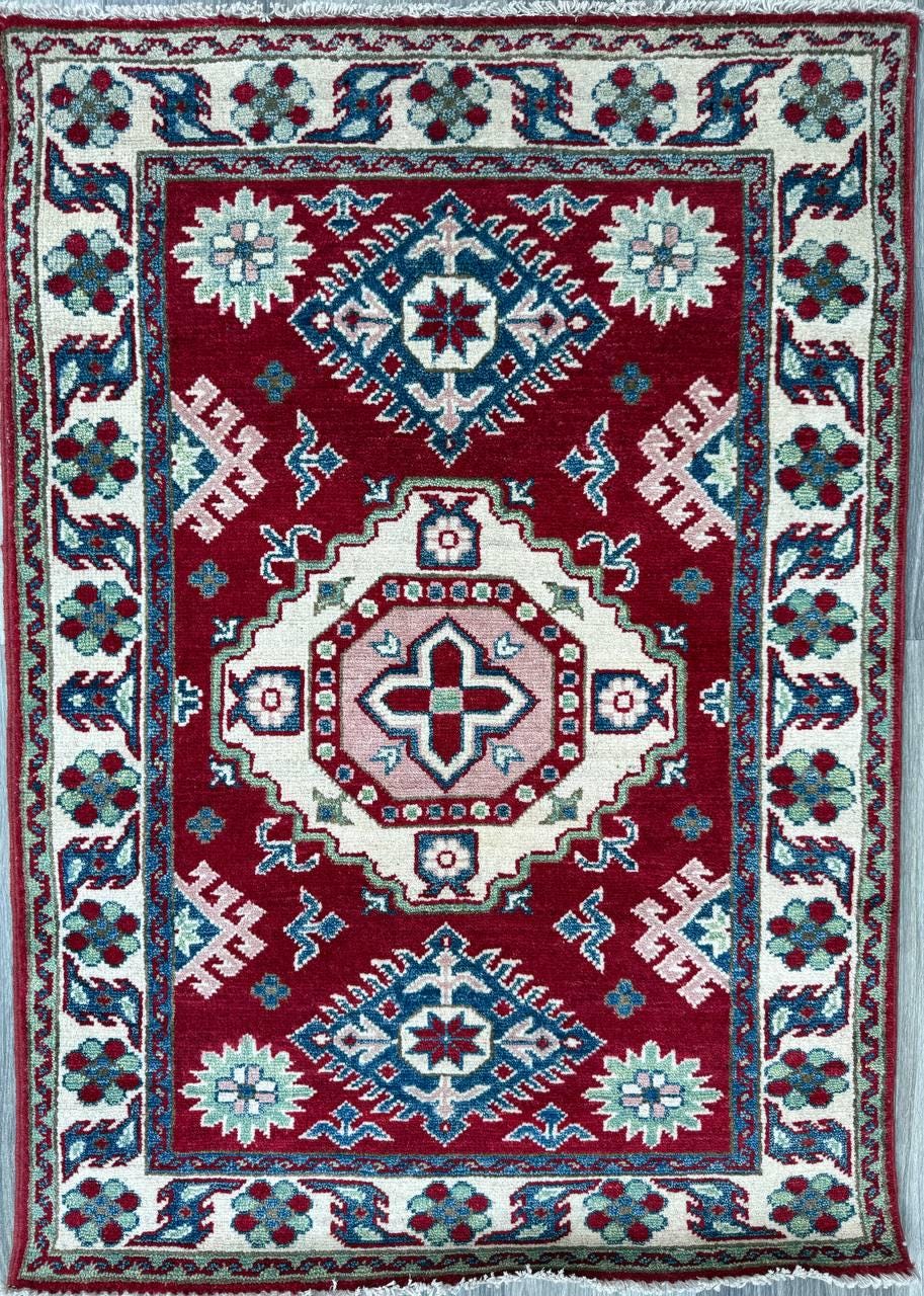 2.3x3.2 ft Vintage 1970s Oushak Anatolian Rug: Kazak Geometric Wool Village Carpet Small Oriental Area Rug