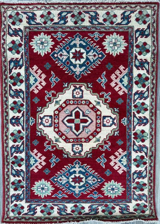 2.3x3.2 ft Vintage 1970s Oushak Anatolian Rug: Kazak Geometric Wool Village Carpet Small Oriental Area Rug