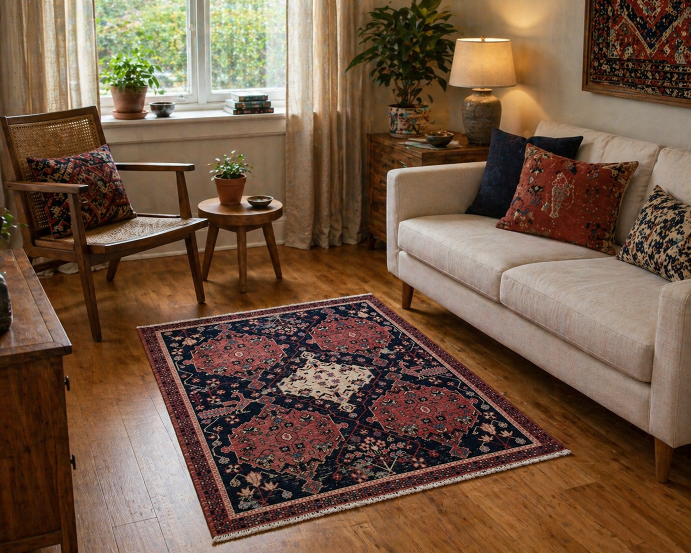 Vintage Turkish Anatolian Rug 4.1x5 ft Hand Knotted Wool Tribal Geometric Rug 1960s