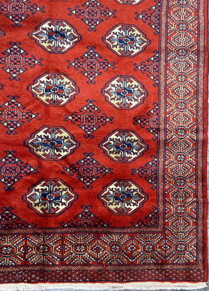 6.3x4.3 ft Pakistani Bokhara Jhaldar Rug, 1980s Vintage Hand Knotted Wool Oriental Carpet, Small Geometric Area Rug