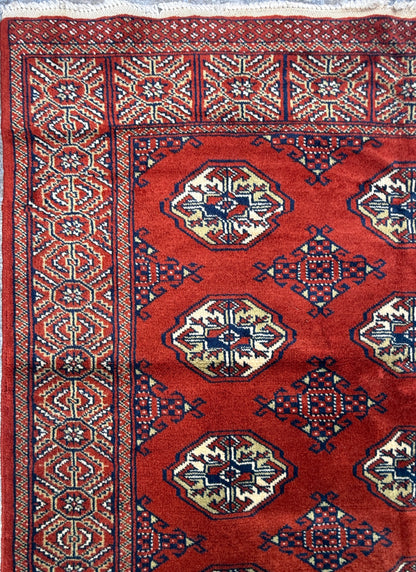 6.3x4.3 ft Pakistani Bokhara Jhaldar Rug, 1980s Vintage Hand Knotted Wool Oriental Carpet, Small Geometric Area Rug