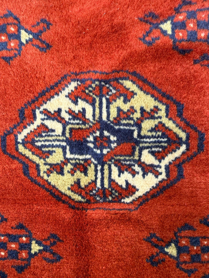 6.3x4.3 ft Pakistani Bokhara Jhaldar Rug, 1980s Vintage Hand Knotted Wool Oriental Carpet, Small Geometric Area Rug