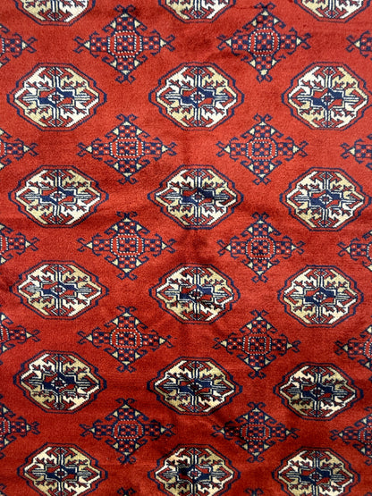 6.3x4.3 ft Pakistani Bokhara Jhaldar Rug, 1980s Vintage Hand Knotted Wool Oriental Carpet, Small Geometric Area Rug