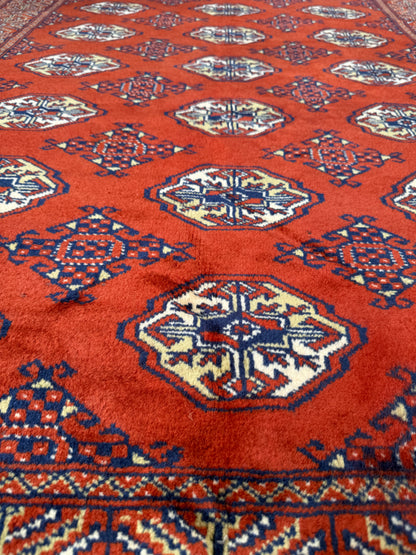 6.3x4.3 ft Pakistani Bokhara Jhaldar Rug, 1980s Vintage Hand Knotted Wool Oriental Carpet, Small Geometric Area Rug