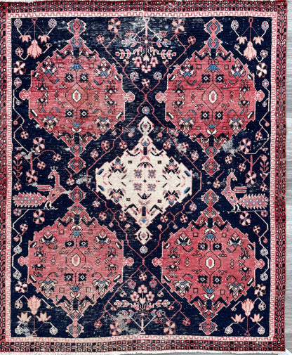 Vintage Turkish Anatolian Rug 4.1x5 ft Hand Knotted Wool Tribal Geometric Rug 1960s