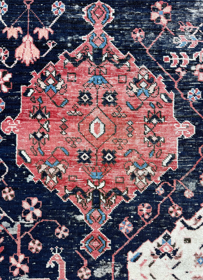 Vintage Turkish Anatolian Rug 4.1x5 ft Hand Knotted Wool Tribal Geometric Rug 1960s