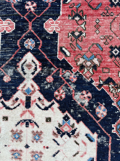 Vintage Turkish Anatolian Rug 4.1x5 ft Hand Knotted Wool Tribal Geometric Rug 1960s