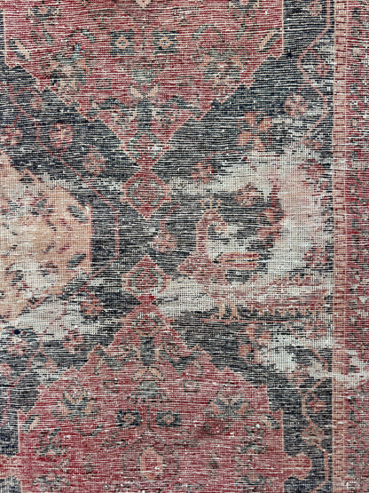 Vintage Turkish Anatolian Rug 4.1x5 ft Hand Knotted Wool Tribal Geometric Rug 1960s