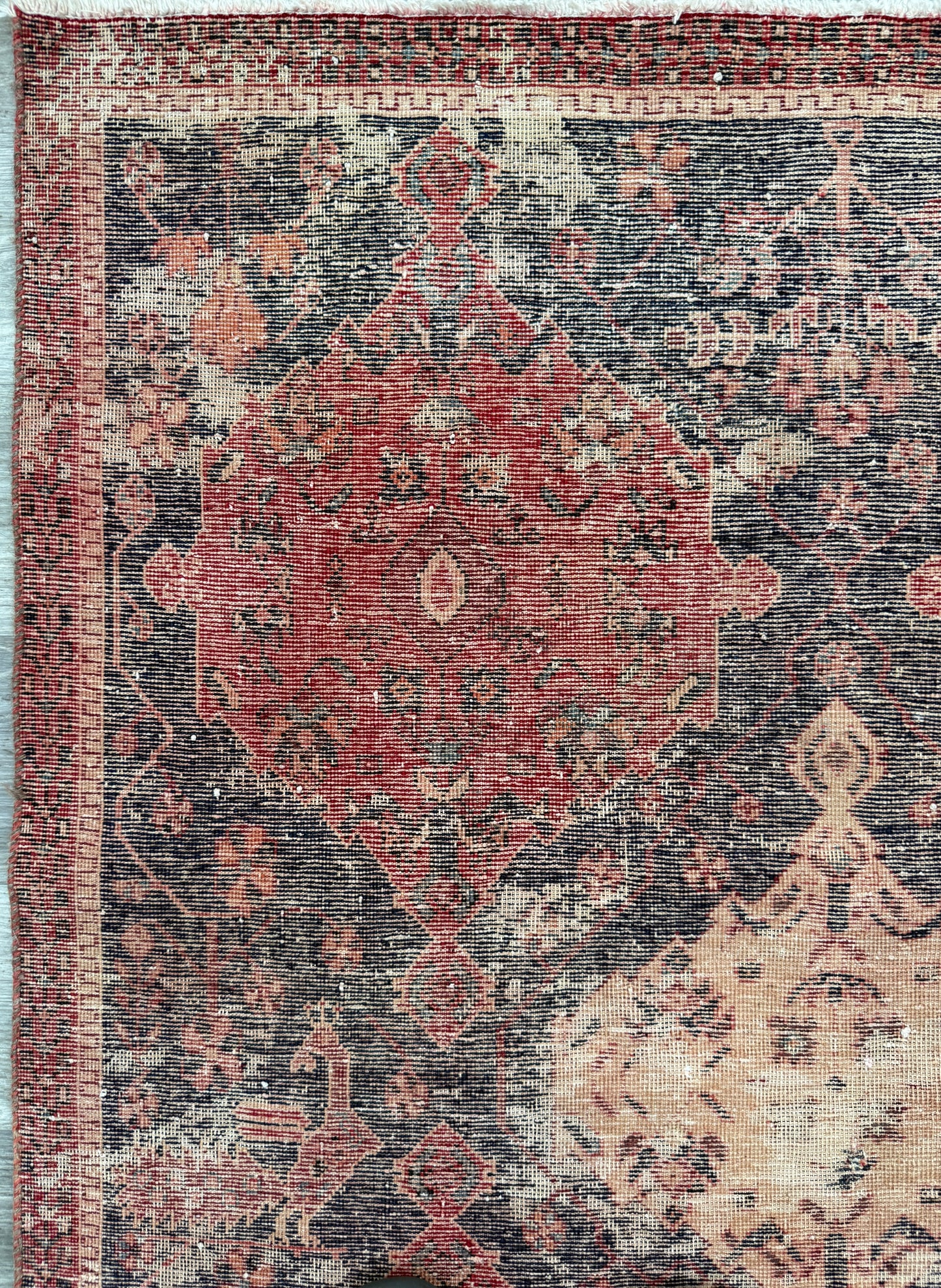 Vintage Turkish Anatolian Rug 4.1x5 ft Hand Knotted Wool Tribal Geometric Rug 1960s