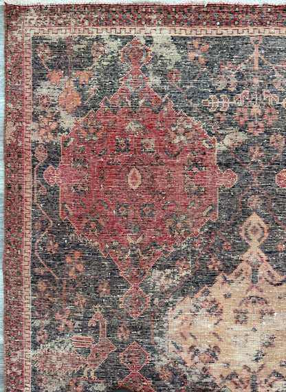 Vintage Turkish Anatolian Rug 4.1x5 ft Hand Knotted Wool Tribal Geometric Rug 1960s