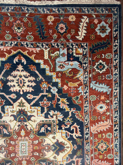 9x12 ft Serapi Heriz Rug: Hand Knotted Wool Carpet, Vibrant Color Geometric Oriental Large Area Rug