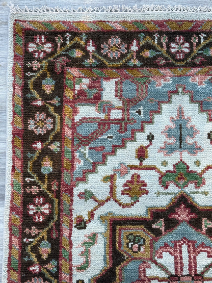 4x6 ft Hand-knotted Oushak Turkish Rug: Heriz-Style Wool Carpet