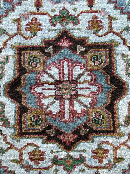 4x6 ft Hand-knotted Oushak Turkish Rug: Heriz-Style Wool Carpet