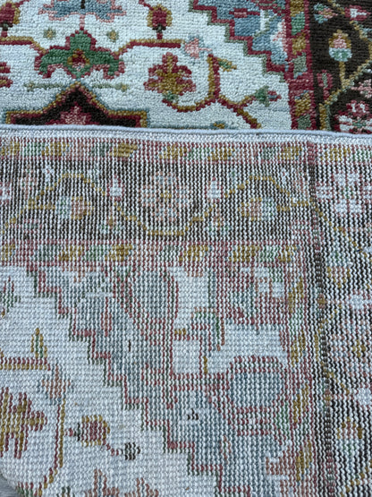 4x6 ft Hand-knotted Oushak Turkish Rug: Heriz-Style Wool Carpet