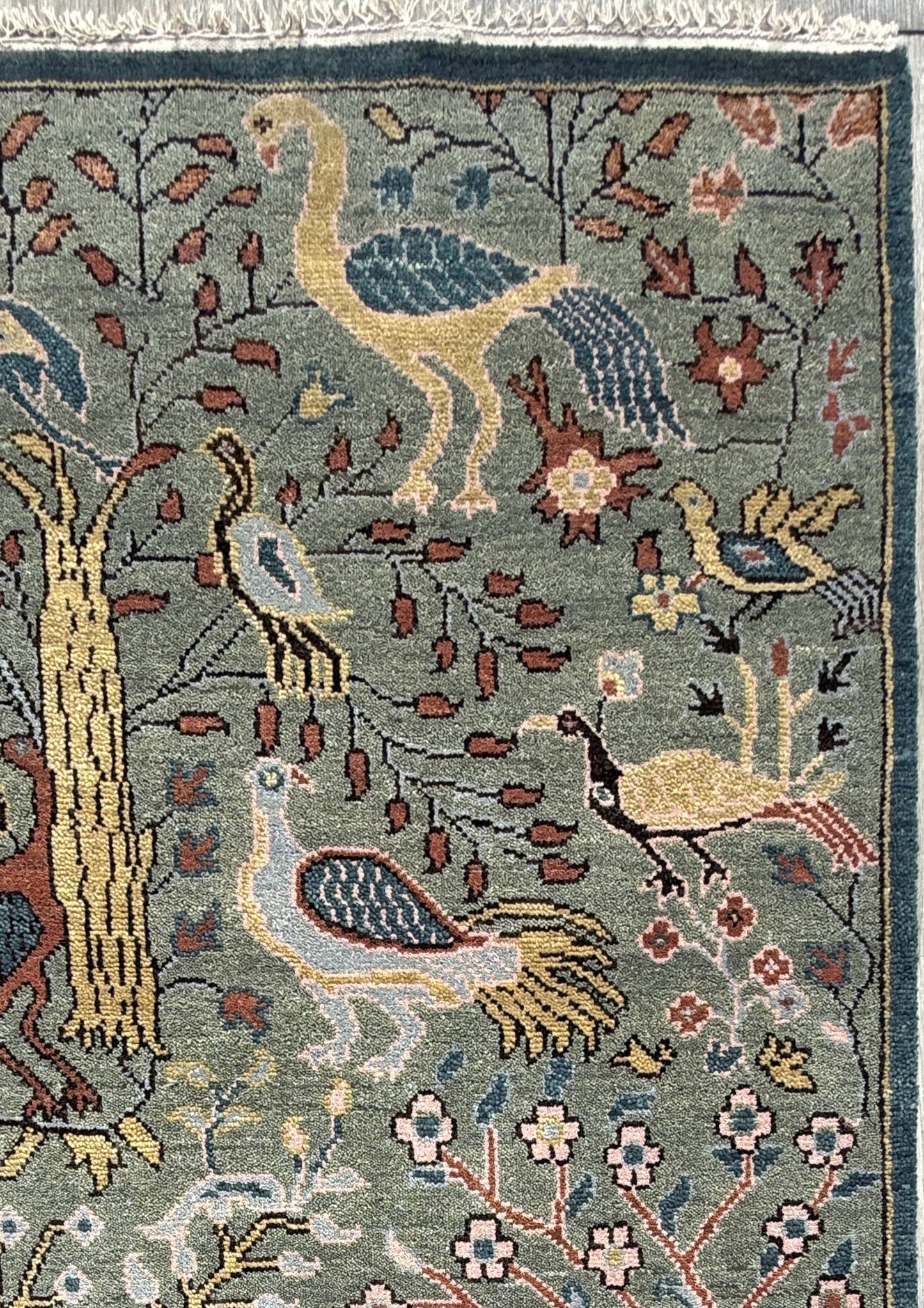 Turkish Oushak Rug 4x6 ft – Tree of Life Birds Design, Wool Area Rug