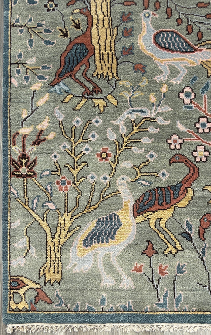 Turkish Oushak Rug 4x6 ft – Tree of Life Birds Design, Wool Area Rug